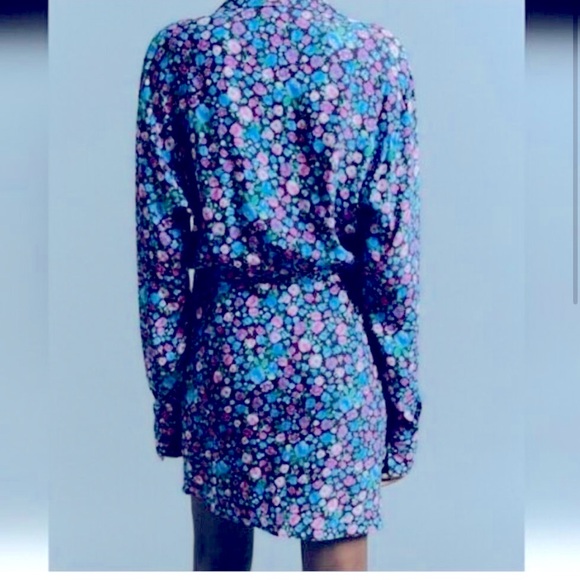 New Zara Floral Print V-Neck Satin Effect Wrap Mini Dress - Picture 4 of 13